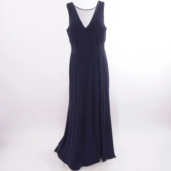 Navy Morgan & Co. Womens Solid With Mesh A-Line Dress Junior Size 16 W - Picture 3 of 10